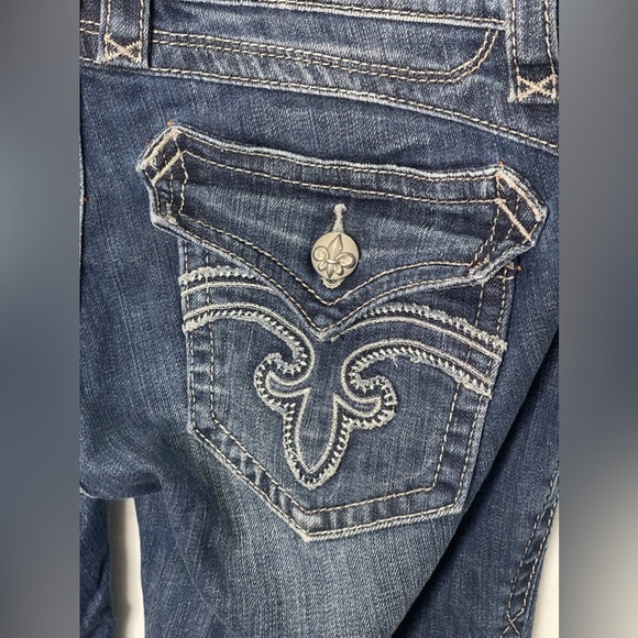 Rock Revival Haley Bootcut Jeans Size 30 Distressed Fleur De Lis Buttons - Picture 7 of 15